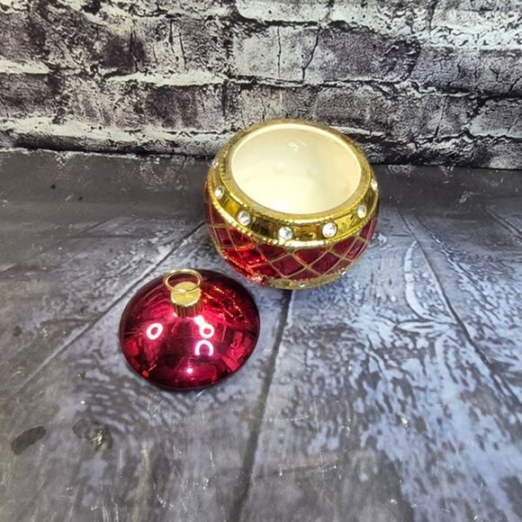 Vintage Telefora Red Gold Christmas Ball Ornament Candy Jar - Picture 4 of 6